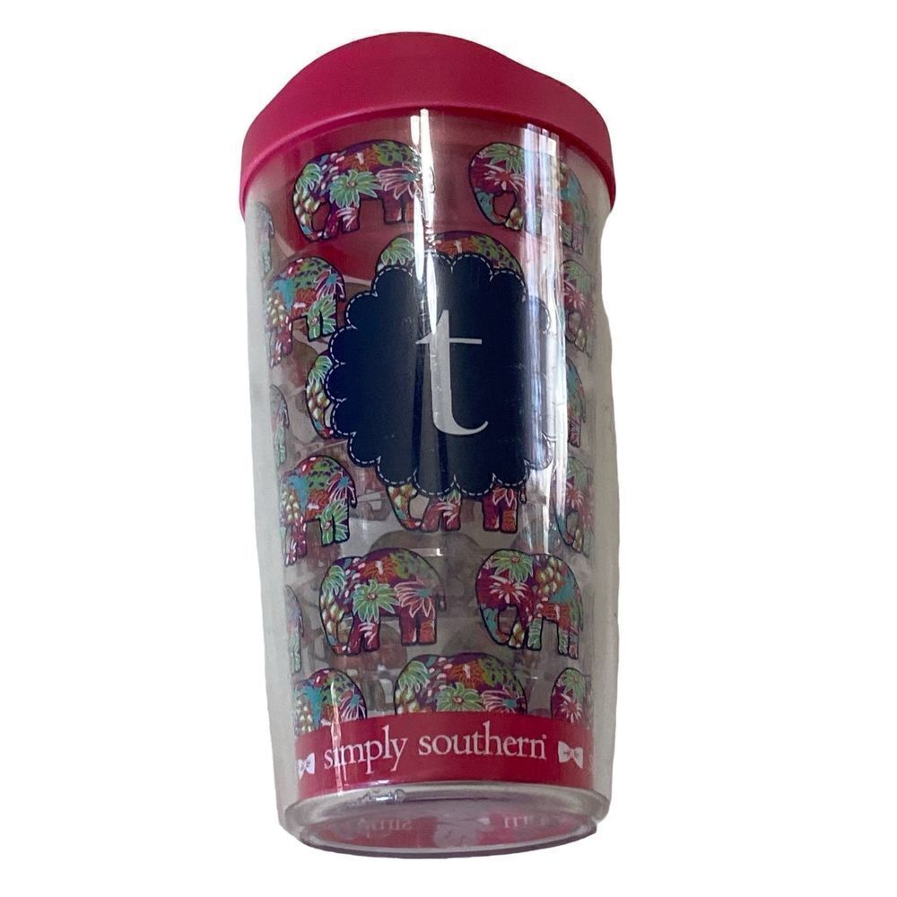 Tervis Tumbler Simply Southern Elephant Flowers Monogramed Letter “T” 16 ounce